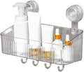 No-Drill Bathroom Suction Storage Box, Corrugated Suction Cup Wall Organizer, Removable Hanging Storage Basket with Strong Hold, Acrylic Shower Caddy for Bathroom (Clear M)