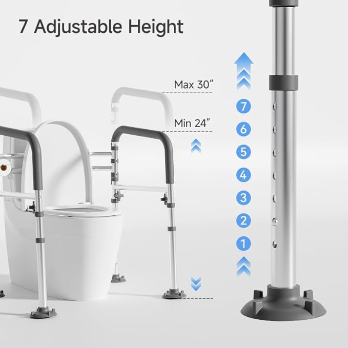 Toilet Safety Rails,Height-Adjustable Toilet Frame Width-Adjustable Toilet Handles Foldable Toilet Rail Provides Support for Seniors ， Pregnant ，Disabled （Gray）