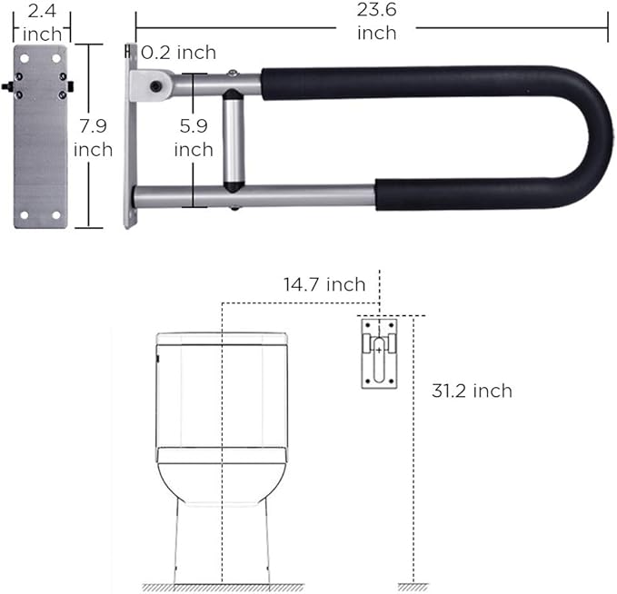 Handicap Grab Bars Rails 23.6 Inch Toilet Handrails Bathroom Safety Bar Hand Support Rail Handicapped Handrail Accessories for Seniors Elderly Disabled Mounted Bath Grips