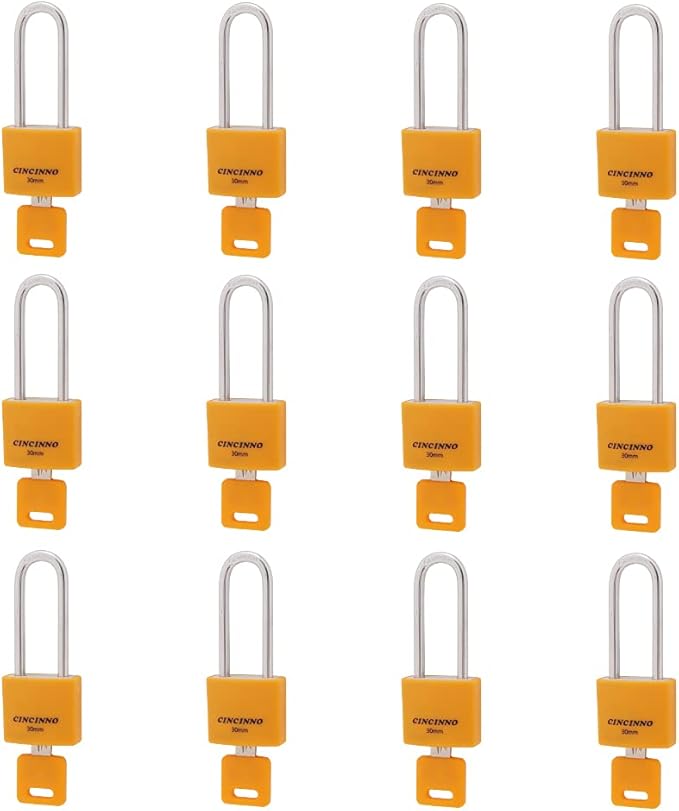 1-3/16 in. Small Aluminum Key Lock，Keyed Alike Padlocks with Long Shackle for School Gym Locker, Toolbox,12 Pack