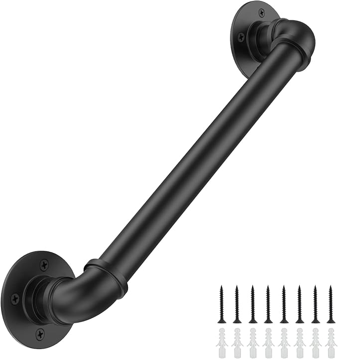 3FT Industrial Stair Railing Wall Mount Staircase Handrail φ1.3 Pipe Hand Rail for Steps Grab Bar Foot Rail Vintage Pipe Railing Black Deck Handrail for Outdoor Indoor Stair Porch