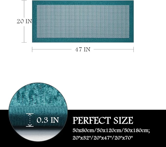 PADOOR Kitchen Mats for Floor, Kitchen Rugs Non Slip Washable, Rubber Backed Kitchen Runner Super Absorbent Kitchen Floor Mat Sink Rug, 20"x47" Teal