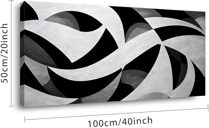 White and Black Abstract Cube Wall Art for Living Room Office Modern Pattern Grey Painting Prints Cool Canvas Artwork Over The Couch Bedroom Decor