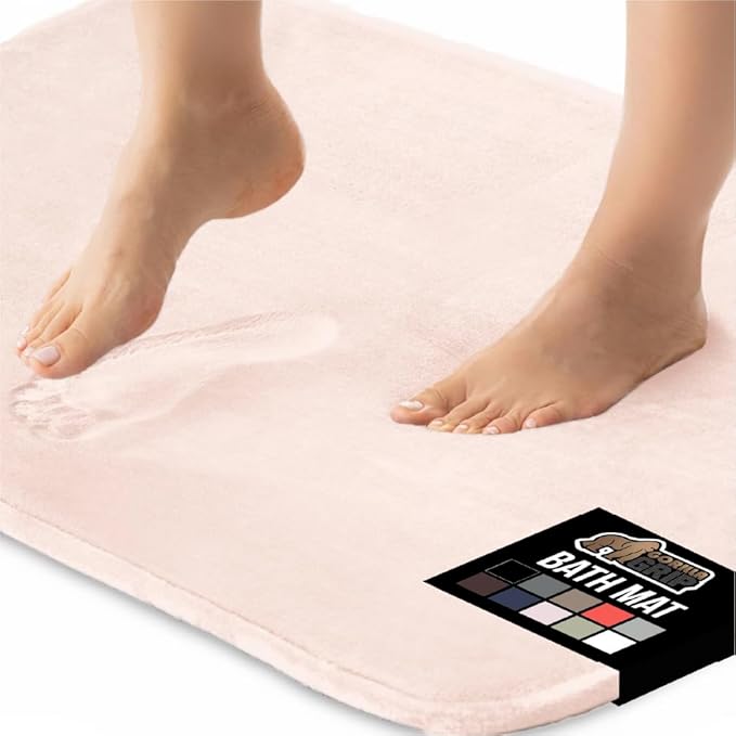 GORILLA GRIP Memory Foam Bath Mat, Soft Absorbent Velvet Bathroom Mats, Durable Dots on Underside, Machine Washable Bathmat, Carpet Rug Room Decor for Shower Tub Floor RV, 24x17 Rugs, Pink