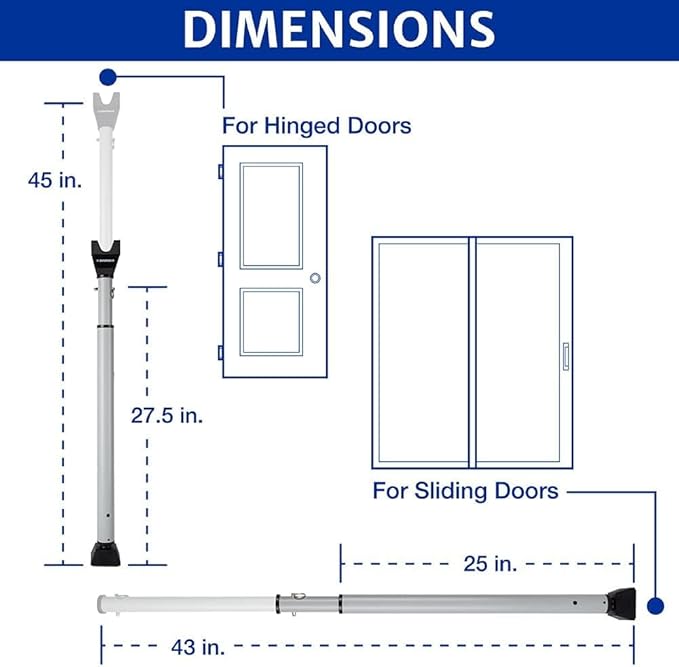 BRINKS Door Security Bar - Adjustable Brinks Door Security Bar for Travel, School, Dorm and Home - Door Jammer for Hinged Doors and Sliding Door Security – Silver