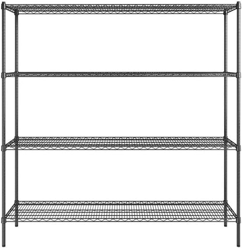 18" x 72" NSF Black Epoxy 4-Shelf Kit with 74" Posts, Heavy Duty Storage Shelving, Wire Shelving Kit, NSF Commercial Storage Rack Unit