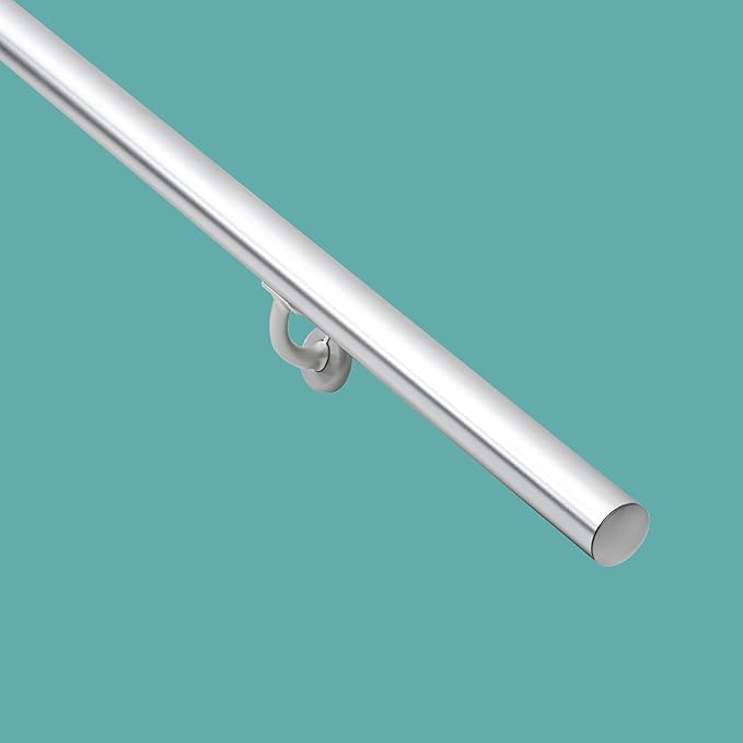 7 FT Modern Aluminum Handrail Set, handrails for Indoor Stairs,Deck,Slope, Wall Mounted Staircase handrails, Zink Alloy Brackets Included,Rust Free. (Anodized Silver, 7 FT)