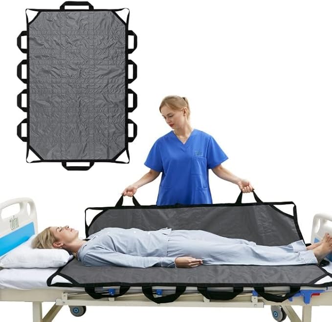 60" x 40" Positioning Bed Pad with Handles Washable Draw Sheets for Hospital Bed Ridden Patient Clothes Waterproof Glide Sheets for Patients Moving Pad for Lifting &Transfer Sheet Nylon, Grey