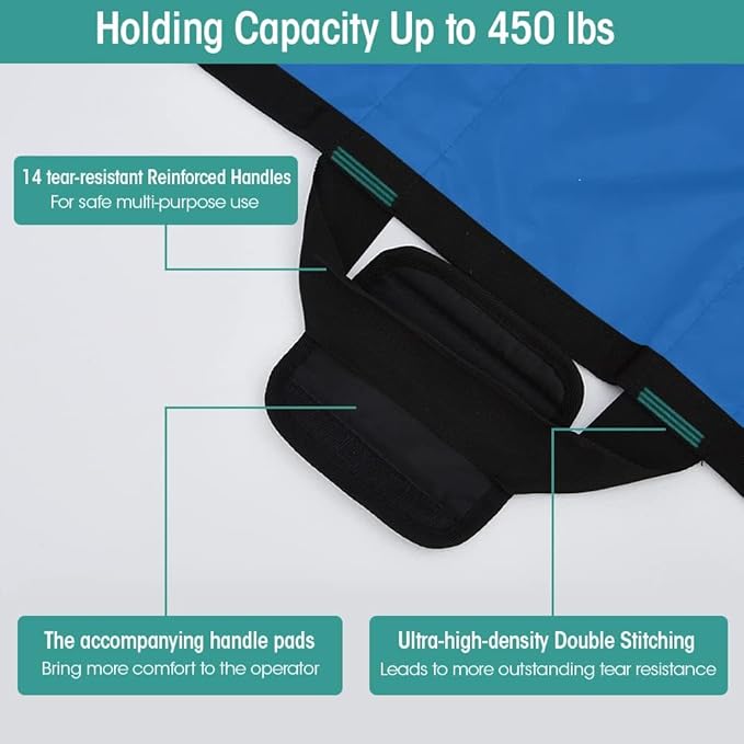 Bed Positioning Pad with Reinforced Handle, 60" X 40" Multipurpose Waterproof Transfer Sheet for Turning, Lifting & Sliding, Reusable Washable Patient Positioning Sheet for Caregiver, Light Blue