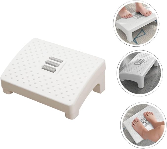 Household Footstool with Massage Rollers Ergonomic Foot Rest Stool for Office and Entryway Stress-Relief Foot Support Step in White