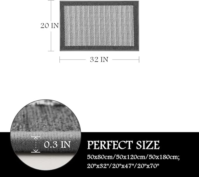 Kitchen Rugs and Mats Non Skid Washable - Non Slip Absorbent Kitchen Runner Rugs for Floor, Machine Washable Standing Mats for in Front of Sink,Entryway,Entrance,Door(20"x32",Grey)