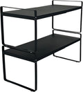 Set of 2 Expandable Cabinet Shelf Organizer, Black Kitchen Countertop Shelves, Stackable Metal Pantry Storage Organizer for Cupboard, Spice Rack