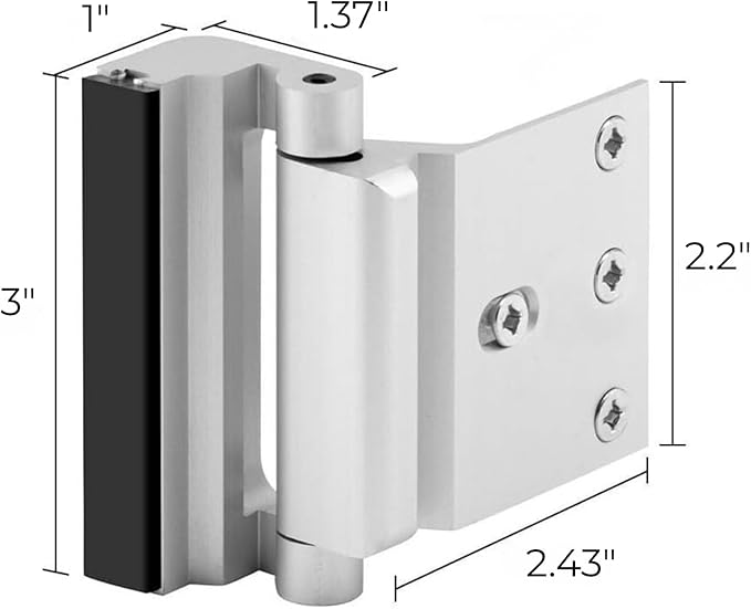 Door Reinforcement Lock - Home Security Child Proof Door Lock withstands 800 lbs, for Inward Swinging Doors, Door Locks for Kids Safety, Prevents Unauthorized Entry, Home Defense, 1-Pack