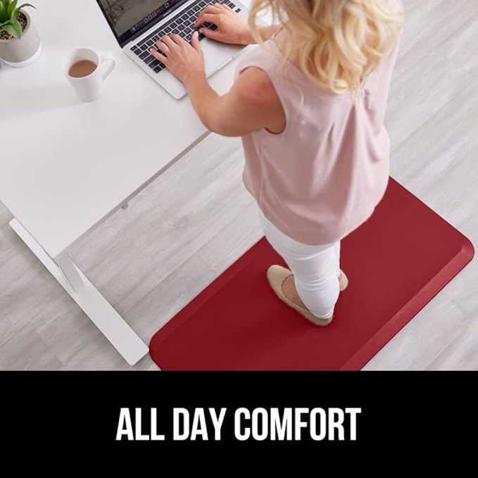 GORILLA GRIP Comfortable Cushioned Kitchen Mats for Floor, 39x20, Waterproof and Stain Resistant Soft Top, 3/4 Inch Thick Ergonomic Standing Desk Anti Fatigue Mat, Foam Supports Ankles and Feet, Red