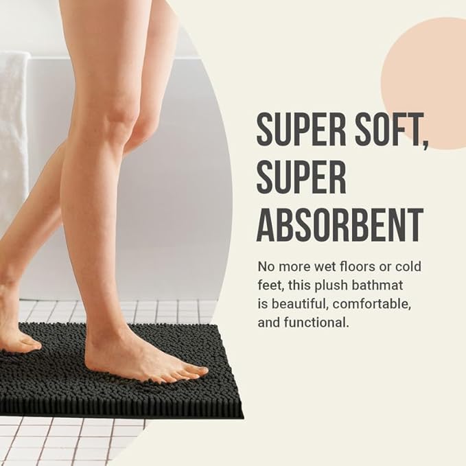 Chenille Bath Mats, Plush Absorbent Bath Mats Quick Dry, Soft & Machine Washable, Non Slip Carpet For Bathroom, Thick Bathroom Rugs, Shower Restroom Rug Mat, Alfombras De Baño, Bathrugs Matts, 71"x21"
