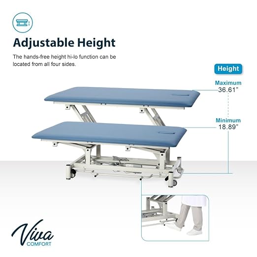 Hi-Lo Rehab Power Mat Therapy Table W/Removable Face Cutouts, Foot Release Caster System, Specialty Antimicrboial Upholstery (Blue)