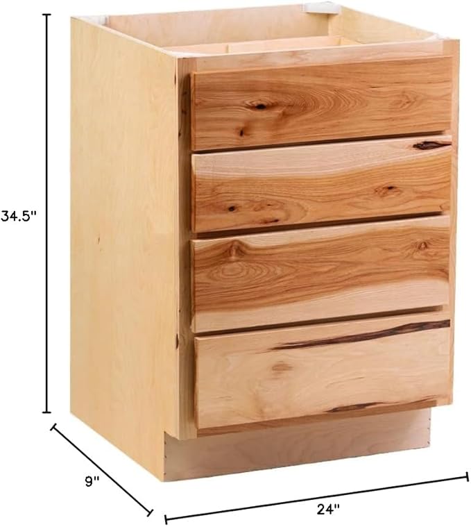 Quicklock RTA (Ready-to-Assemble) | Base Kitchen Cabinets - Shaker Style | Made in America (Rustic Hickory, 24" Wx34.5 Hx24 D 4 Drawer)