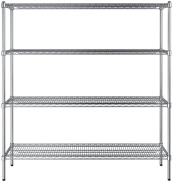 14" x 60" NSF Chrome 4-Shelf Kit with 64" Posts, Heavy Duty Storage Shelving, Wire Shelving Kit, NSF Commercial Storage Rack Unit