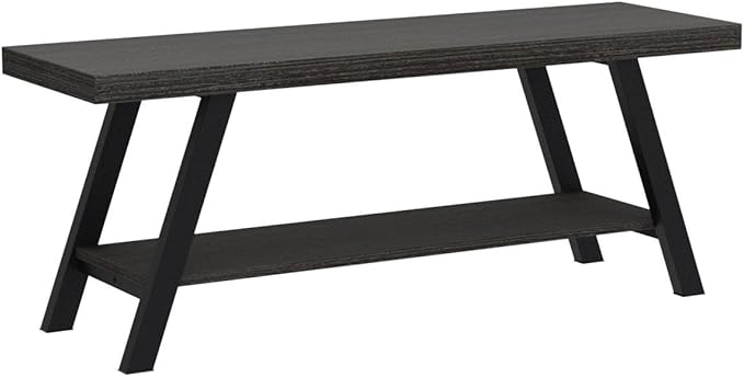 LVB Storage Bench, Industrial Indoor Entryway Bench, Wood Metal Hallway Accent Bench for Sitting, Rustic Shoe Rack Organizer Cabinet in Foyer Bedroom Living Room, Dark Gray Oak, 47 Inch Long