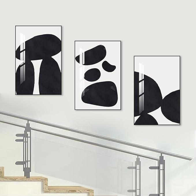 Abstract Wall Art Prints, Framed Wall Art for Living Room, Bedroom, Dining Room, Nursery, Office, Kitchen, Bathroom (Black, 24"X 32" X 3 panel)