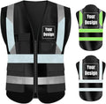 YOWESHOP High Visibility Safety Vest Custom Your Logo Protective Workwear 5 Pockets With Reflective Strips Outdoor Work Vest (S, Black Luminous)