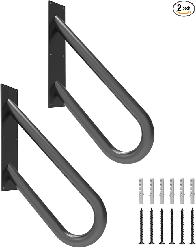 2 Pack Handrails for Outdoor Steps Wall Mount, Railings for 1-2 Steps, U-Shaped Handrail with Matte Black Finished, Stair Handrails for Garage, Porch, Yard and Garden (18" Length, 1.25" Pipe)
