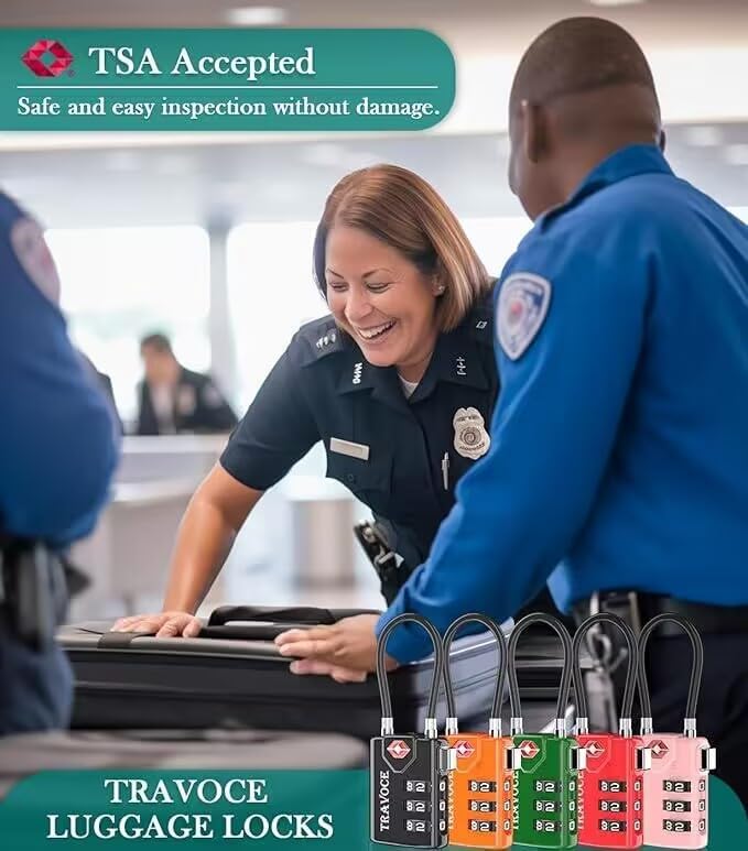 Search Alert TSA Approved Travel Combination Luggage Cable Locks for Suitcase, Gym Locker,Toolbox,Backpack 1,2,4,6 &10 pk (Three Colors)