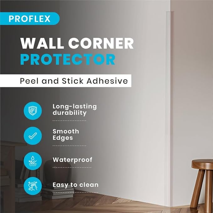 Proflex Wall Corner Protector - Clear 1 inch x 48 inch - Pack of 6 - Self Adhesive Corner Guards for Walls Edge Protection – Easy to Apply – No Tools Needed