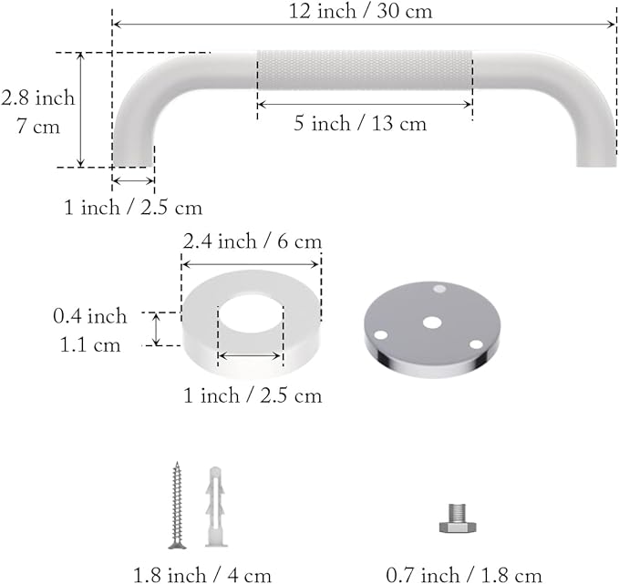 12 Inch Anti Slip Shower Grab Bar Oil Rubbed White, Munzong Bathroom Grab Bar, Knurled Bathroom Balance Bar,Safety Hand Rail Support Handicap Elderly Injury Senior Assist Bath Handle