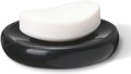 Natural Marble Soap Dish, Black Round Jewelry Dish 4.5 inch, Limestone Shower Soap Holder, Modern Stone Sponge Holder with White Stripe, Obsidian Bar Soap Saver Tray for Bathroom, Kitchen