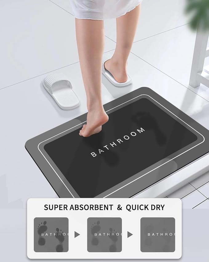 Bath Mats 17x27 Inch, Modernized Magic Mat Bathroom, Rubber Anti Slip Quick Drying Absorbent Bathroom Rug, Shower Room Rugs for in Front of Bathtub, Sink, Dark Gray
