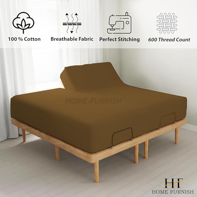 Top Split Queen Fitted Sheet Only for Adjustable beds, Split Down 28 inches from The Top, 600 Thread Count 100% Cotton Half Split Flex Head Fitted Sheet for Sleep Number Beds, Taupe