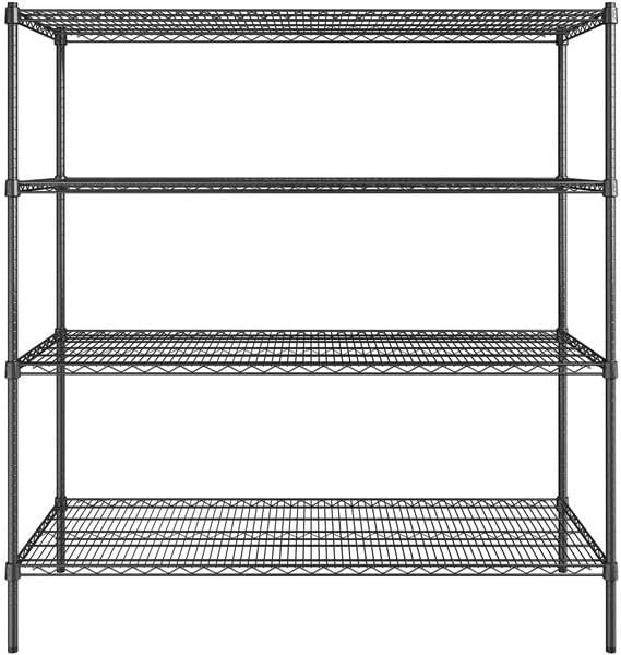 24" x 60" NSF Black Epoxy 4-Shelf Kit with 64" Posts, Heavy Duty Storage Shelving, Wire Shelving Kit, NSF Commercial Storage Rack Unit