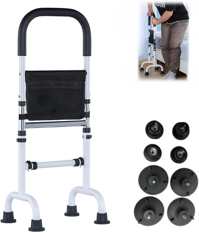 Standing Aid for Elderly, Adjustable Height Carbon Steel Walking Aids for Seniors with Anti-Slip Suction Foot Pads, Thickened and Enhanced Load-Bearing Mobility Aids for Bed, Couch, Chair, Toilet