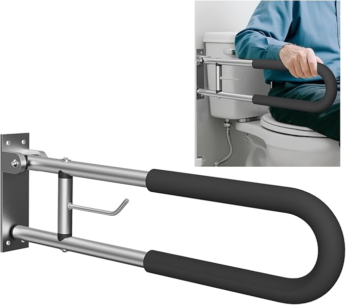 Foldable Toilet Safety Grab Bar, Aluminum Alloy Wall Mounted Handicap Support Rail for Elderly, Disabled, or Recovery Use, Bathroom Handicap Bars for Toilet or Shower