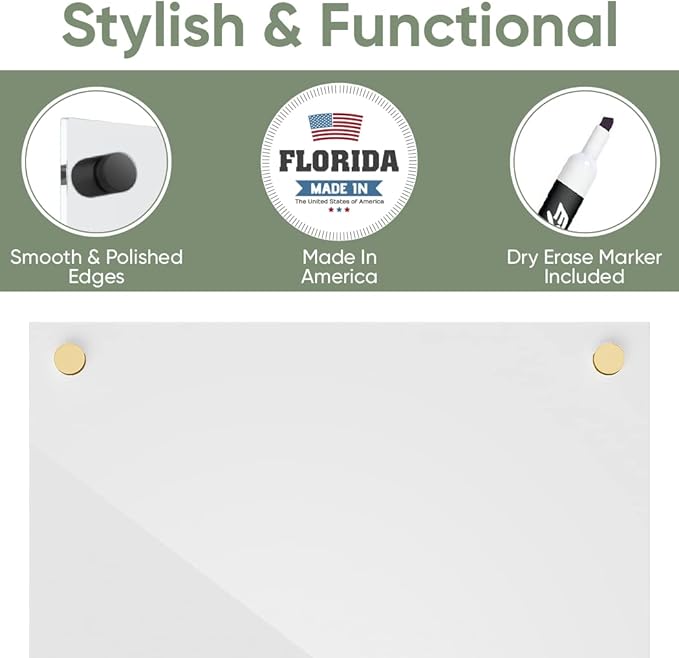 Ships Next Day, Made in USA - Acrylic Dry Erase Board | Non-Magnetic Dry Erase Board | Hanging Frameless White Board | Acrylic for Office, School and Home Walls | for Kids & Adults (White - 18x24)