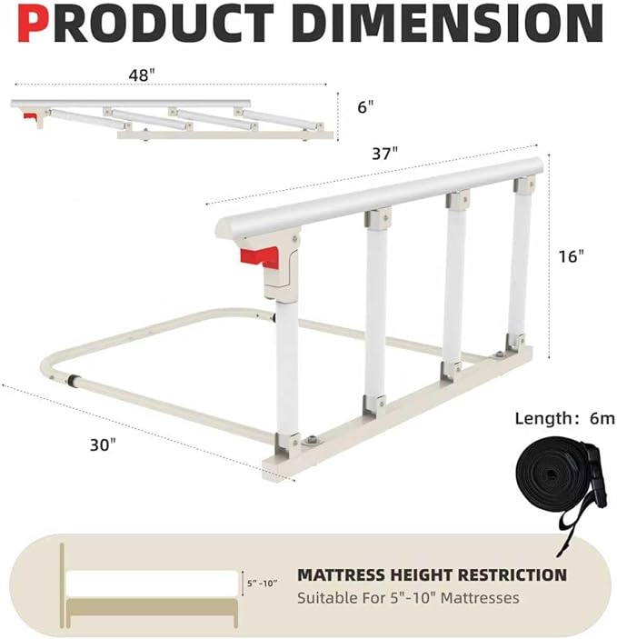 Bed Rails for Elderly Adults Safety, Folding Bedside Assist Rail Handle, Collapsible Bed Fence Preventing Falling for King, Queen, Full, Twin (with Crash Cushion)