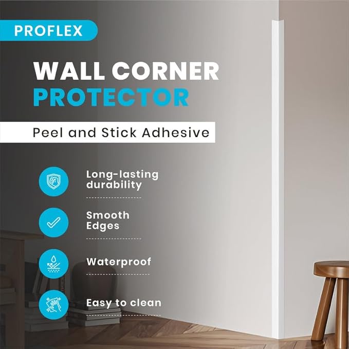 Proflex Wall Corner Protector -White Textured 2 inch x 48 inch - Pack of 6 - Self Adhesive Corner Guards for Walls Edge Protection – Easy to Apply – No Tools Needed