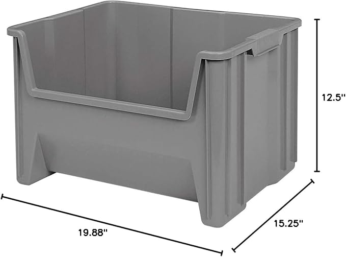 Akro-Mils 13017 Stak-N-Store Heavy Duty Stackable Open Front Plastic Storage Container Bin, (15-Inch x 20-Inch x 12-1/2-Inch), Gray, (3-Pack)