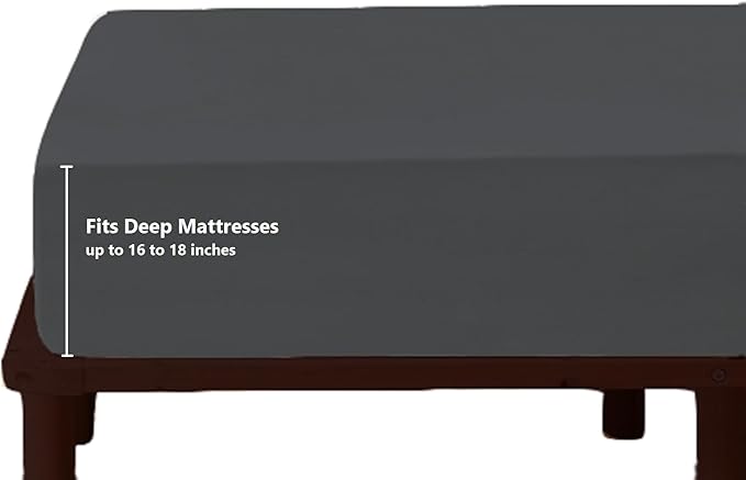 HOME-FURNISH Half Split King Fitted Sheet for Adjustable beds, 1 PC Top Only Down 32 inches from The Top, 600 Thread Count 100% Cotton King, Dark Grey Solid, 32'
