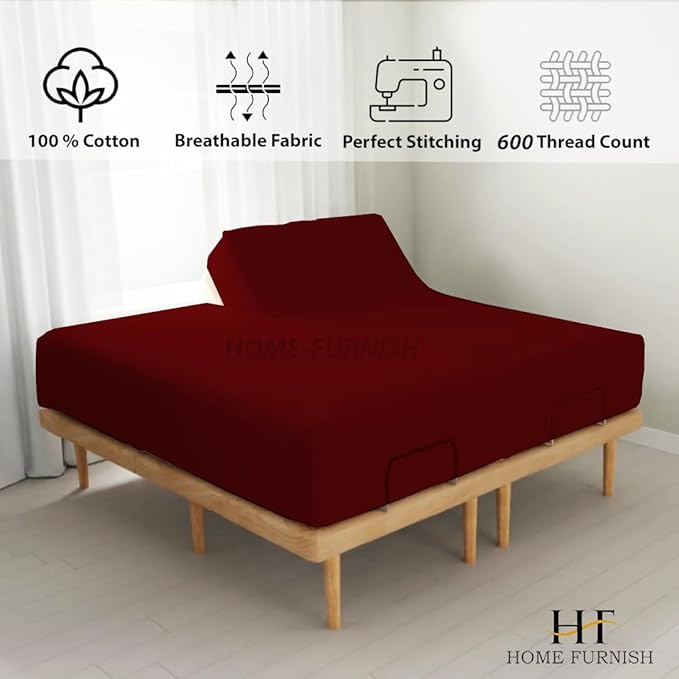 Top Split Queen Fitted Sheet Only for Adjustable beds, Split Down 39 inches from The Top, 600 Thread Count 100% Cotton Half Split Flex Head Fitted Sheet for Sleep Number Beds, Burgundy