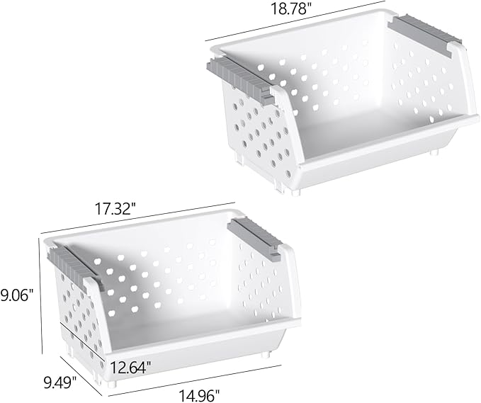 4 Pack Plastic Stacking Basket Organizer, Large Kitchen Open Front Stacking Storage Bins, White
