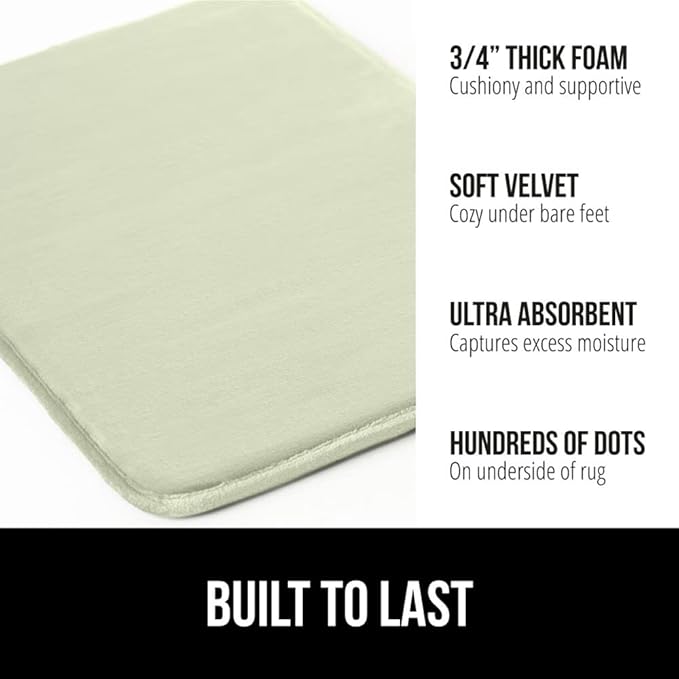 GORILLA GRIP Memory Foam Bath Mat, Soft Absorbent Velvet Bathroom Mats, Durable Dots on Underside, Machine Washable Bathmat, Carpet Rug Room Decor for Shower Tub Floor RV, 24x17 Rugs, Sage