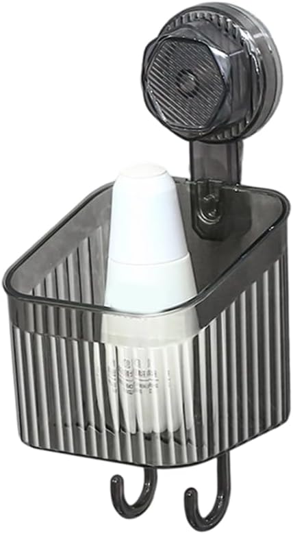 No-Drill Bathroom Suction Storage Box, Corrugated Suction Cup Wall Organizer, Removable Hanging Storage Basket with Strong Hold, Acrylic Shower Caddy for Bathroom (Grey S)