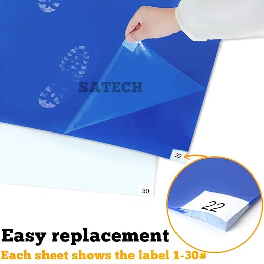 SATECH Sticky/Tacky/Adhesive Mat 18" x 36" Blue (Case of 4 Mats,30 Sheets Each) for Cleanroom Laboratory Hospital Construction Pets