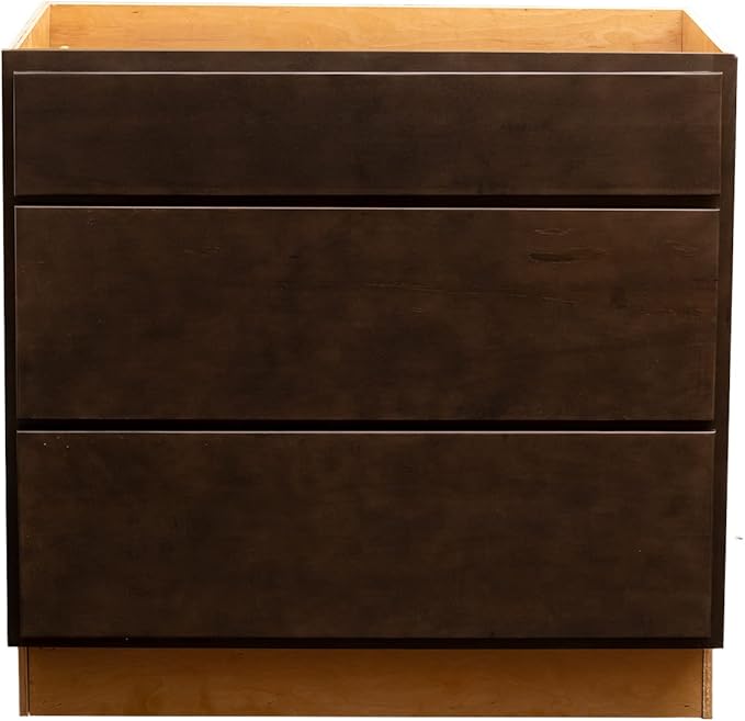 Quicklock RTA (Ready-to-Assemble) | Base Kitchen Cabinets - Shaker Style | Made in America (Espresso Stain, 30" W x 34.5" H x 24" D 3 Drawer Pots and Pans)