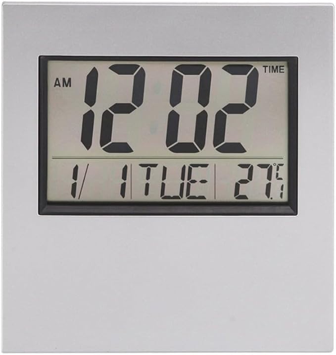 LCD Electronic Calendar Clock For Desk With Large Screen Display Of Time, Date, Temperature, Day, And Adjustable Alarm Settings