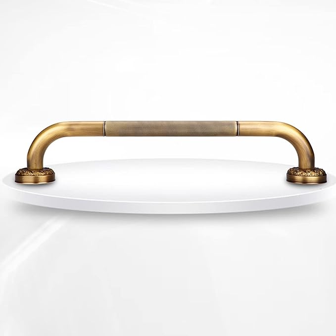 Shower Grab Bar, 19.09x3.54x2.4in Antique Style Brass Carved Shower Tub Safety Grab Bar Anti Slip Safety ShowerHandle Wall Mounted Bathroom Accessories for Bathtub Hand