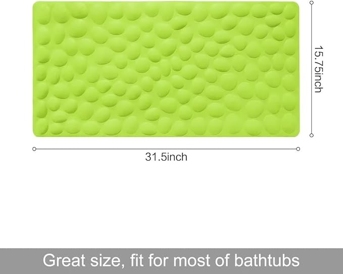 Non-Slip Bathtub Mat OTHWAY Soft Rubber Bathroom Bathmat with Strong Suction Cups (Green, 16x31.5 inch)