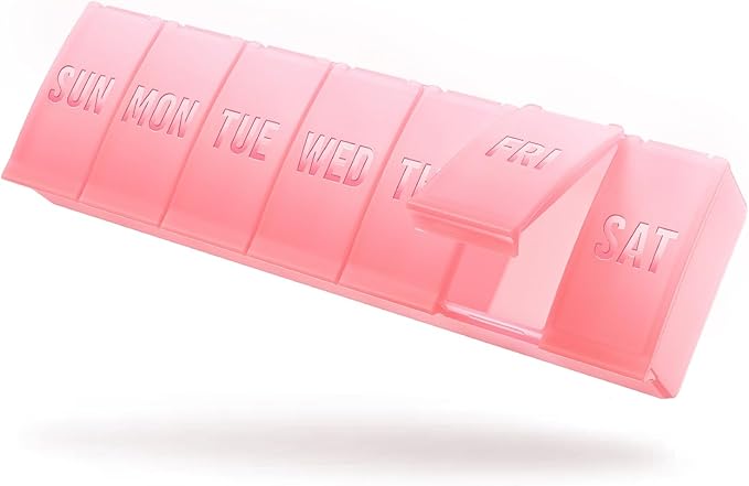 Barhon Large Weekly Pill Organizer, Big Vitamin Organizer Case for 7 Day, Travel Medicine Pill Box to Hold Various Supplements and Fish Oil, Sakura Pink